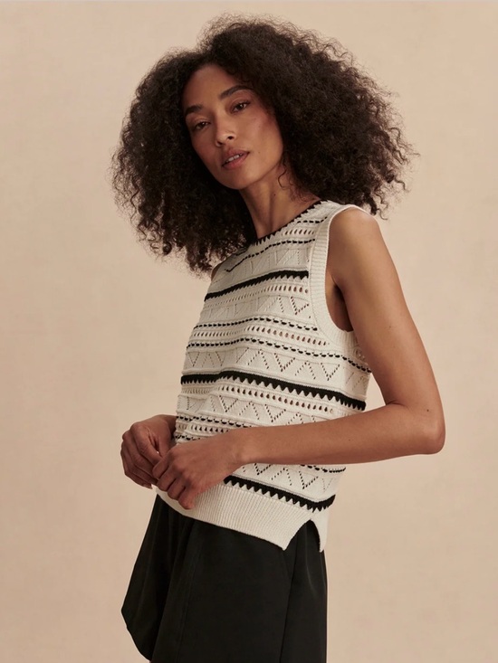 NWT Varley Athena Pointelle Knit Egret White Cotton Sweater Vest - Picture 2 of 9